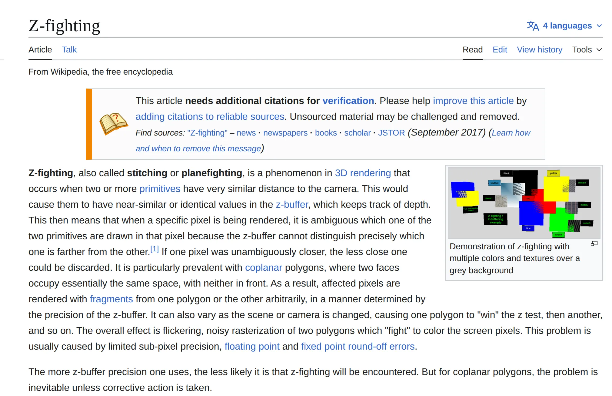wiki 中对 z-fighting 的说明
